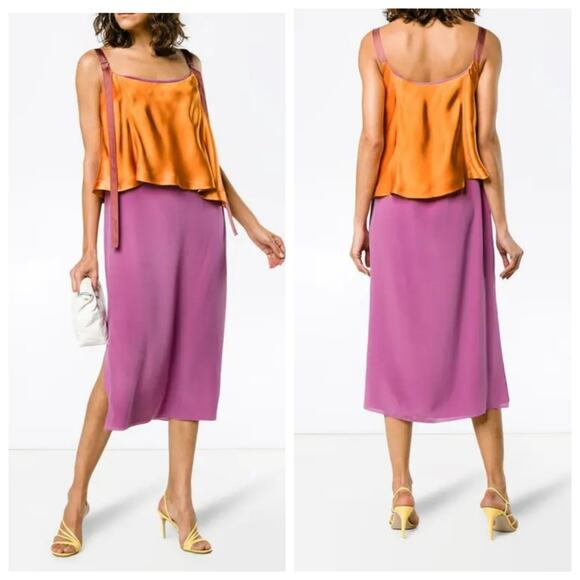 Sies Marjan 100% Silk Color Block Satin Midi Dress - Picture 1 of 14